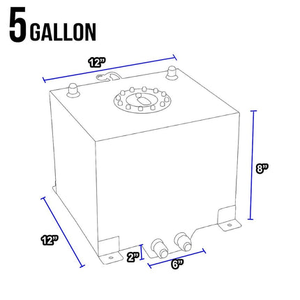 DNA MOTORING 5 Gallons Aluminum Top-Feed Fuel Cell Gas Tank 12" (L) x 12" (W) x 8" (H),ALU-FT-T2