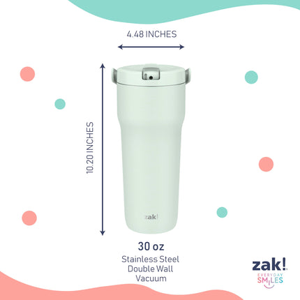 Gobelet de voyage Sutton de Zak Designs, 887 ml, en acier inoxydable avec isolation sous vide, bec verseur avec paille, poignée de transport pour boissons froides (Vert Menthe Givrée)
