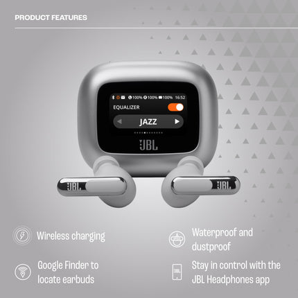 JBL Live Beam 3 - Auriculares intrauditivos de botón cerrados con cancelación de ruido, 48 horas de reproducción total, carga inalámbrica, 6 micrófonos para llamadas perfectas, conexión multipunto, resistencia IP55 al agua y al polvo