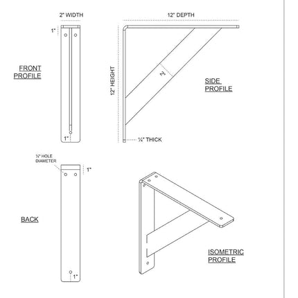 Ekena Millwork BKTM02X12X12TRHCO 2"W x 12"D x 12"H Traditional Steel Bracket, Hammered Copper