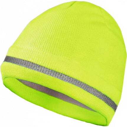 OccuNomix LUX-KCR-Y Knitted Reflective Beanie, High-Vis Yellow, Reflective Stripe, One Size