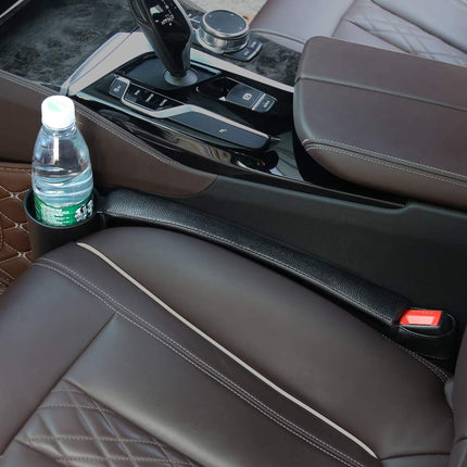 Supin 2 Prices Car Seat Gap Filler Pad PU Leather Console Side Pocket Organizer and one Cup for Cellphone Wallet Coin Key (Black)