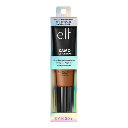 e.l.f. Camo CC Cream, Color Correcting Medium-To-Full Coverage Foundation with SPF 30, Tan 460 W, 1.05 Oz (30g)