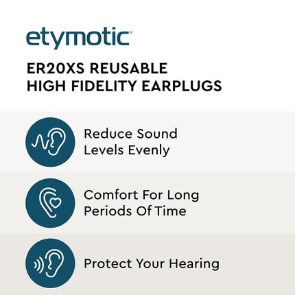 Etymotic ER20XS-SMF-P High Fidelity Reusable Earplugs [Polybag], Ultra-Compact Comfortable Hearing Protection for Concerts, Festivals, Sports Events, Sleep, -20dB even volume reduction, Standard Size