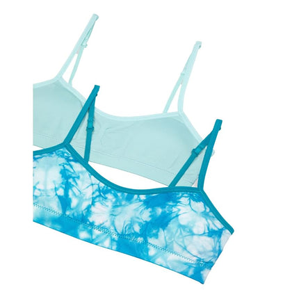 Sujetador corto fruncido sin costuras Hanes para niñas, paquete de 2, tie-dye aguamarina oscuro/menta azul, mediano