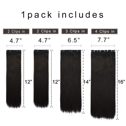 REECHO Extensiones de pelo largas y lisas de 24 pulgadas, 4 piezas, gruesas, con clip, color negro y marrón