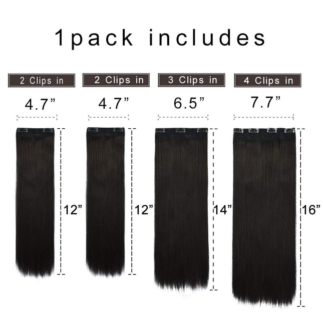 REECHO 24" Longues et Lisses 4 Pièces Épaisses Extensions de Cheveux à Clipser Noir Marron