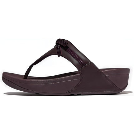 FitFlop Women's Lulu Glitz-Bow Leather Toe-Post Sandals Wedge, Plumberry, 3 UK