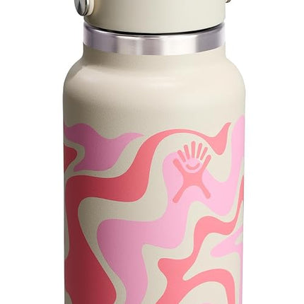 Hydro Flask Water Bottle - Insulated Stainless Steel - Wide Mouth Flex Straw Lid, Non Spill, Leakproof and Refillable in 32 Oz Callie Pink