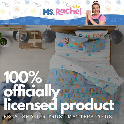 Franco Ms. Rachel Educational Adventures Dino Learning Kids Bedding Super Soft & Cozy Reversible Microfiber Comforter and Sheet Set, 7 Piece Full Size, (Officially Licensed Product)
