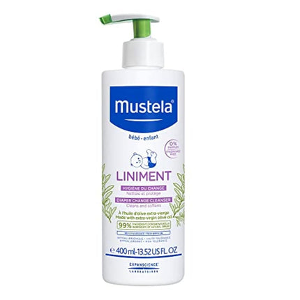 Mustela Liniment, Natural No-Rinse Baby Cleanser for Diaper Change, with Extra-Virgin Olive Oil, 13.52 Fl. Oz