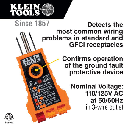 Klein Tools NCVT1PKIT Electrical Tester Kit with Non-Contact Low Voltage Tester, 50 to 1000V AC and GFCI Receptacle Tester, 2-Piece