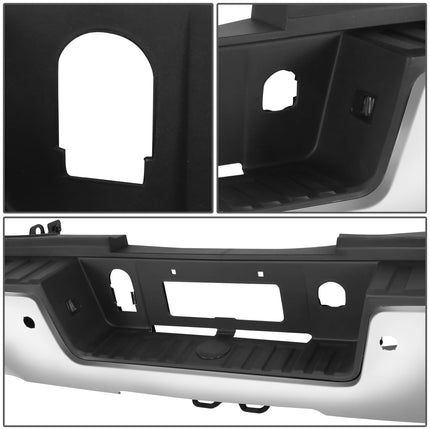 DNA MOTORING Rear Bumper Compatible with 15-19 Silverado Sierra 2500HD 3500HD w/Dual Rear Wheels Hitch Bar & Rear Parking Sensor Holes, Chrome/Black, STEPBUM-10062
