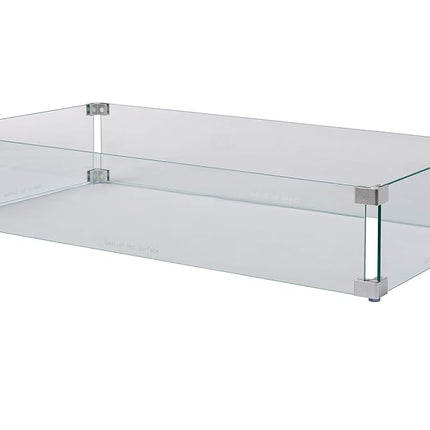Fire Sense Fire Pit Wind Guard | Rectangle | Clear Glass | 32.5” L x 17.75” W x 6.25” H | Tempered Glass | For Propane, Gas, Fire Pits and Patio Heaters