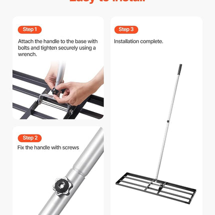 VEVOR Lawn Leveling Rake, Lawn Leveler with 83.9 in Handle, 36x10 in Ground Plate, Rust-Resistant Carbon Steel Soil Leveler, 3 Heights Adjustable, Effort Saving Lawn Leveling Tool for Yard Golf Court