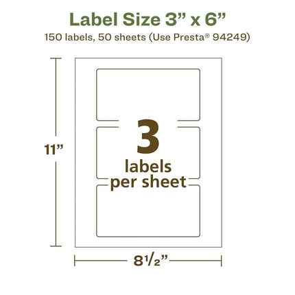 Avery EcoFriendly Matte White Recycled Rectangle Labels, 3" x 6", Print-to-The-Edge, Matte White Labels, Permanent Adhesive, Laser/Inkjet Printable, 150 Total