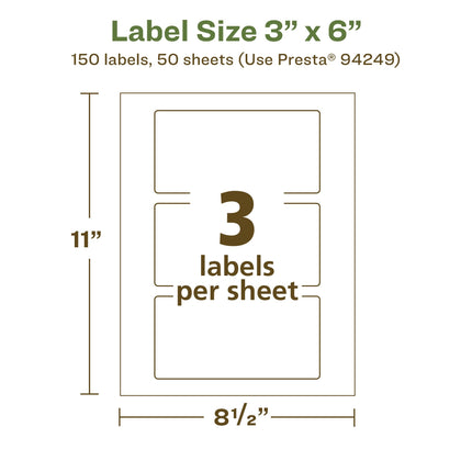 Avery EcoFriendly Matte White Recycled Rectangle Labels, 3" x 6", Print-to-The-Edge, Matte White Labels, Permanent Adhesive, Laser/Inkjet Printable, 150 Total