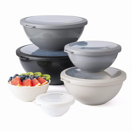 COOK WITH COLOR Mixing Bowls with TPR Lids - 12 Piece Plastic Nesting Bowls Set Includes 6 Prep Bowls and 6 Lids, Microwave Safe Mixing Bowl Set (Black Ombre)