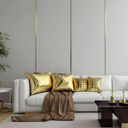 Hungbak Peel and Stick Metal Trim, Flexible Stainless Steel Molding for Wall, Fireplace, Mirror Frame, Craft and Home Decoration (Shiny Gold, 6m x 5cm)