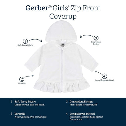 Gerber Bébé Filles Tout-Petit Sweat à Capuche Zippé Cache-Maillot Éponge, Aqua, 6-9 Mois