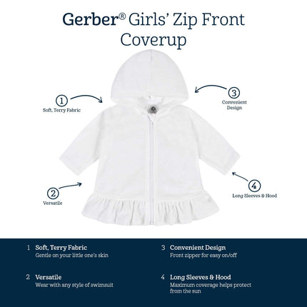 Gerber Baby-Girls Traje de baño con capucha y cremallera de felpa para niña, blanco, 4T