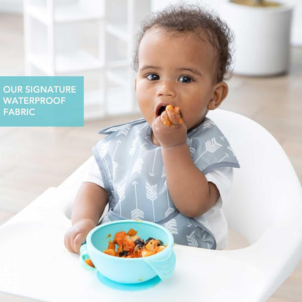 Bumkins SuperBib, Adjustable Hook & Loop Closure, Catch-All Pocket, Baby-Led Weaning, Waterproof, Machine Washable, Stain & Odour Resistant, BPA Free, 6-24 Months, 3-Pack, Arrows, Feather, Quill