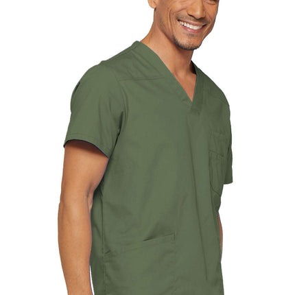 Dickies EDS Signature Scrubs for Men, Multi-Pocket V-Neck Scrub Top in Soft Brushed Poplin 81906, Olive, Large