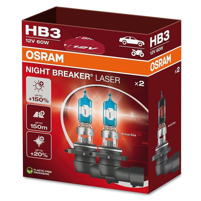 OSRAM Night Breaker Laser HB3, +150% More Brightne