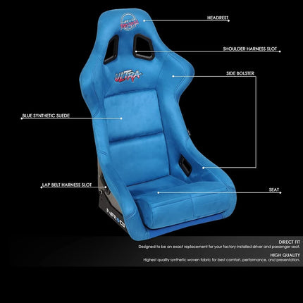 NRG Innovations NRG-FRP-302BL-ULTRA Universal Fixed Back Bucket Racing Seat for 6-Point Harnesses, Size L, Blue Seat Cover