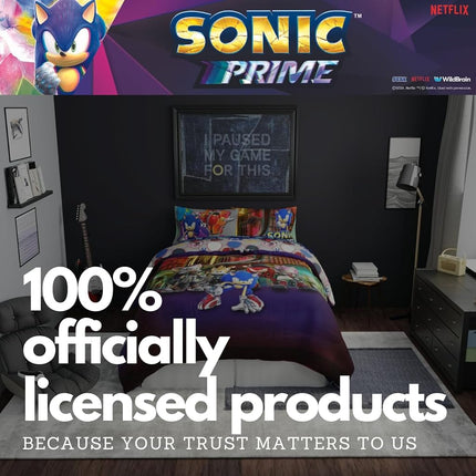 Juego de edredón y sábanas Franco, microfibra, Sonic Prime, 5 piezas, tamaño matrimonial