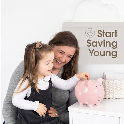 Pearhead Large Piggy Bank, Ceramic Keepsake Nursery Décor, Pink Polkadot, One Size