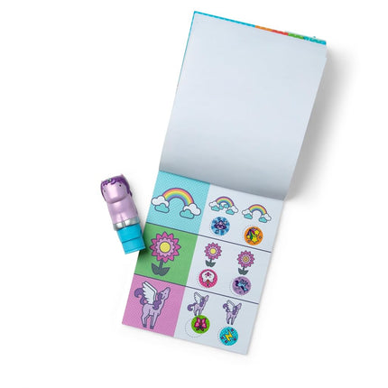 Melissa & Doug WOW 24-Page Activity Pad and Sticker Stamper | Travel Toys for Kids | Glitter Unicorn - Purple - FSC Certified