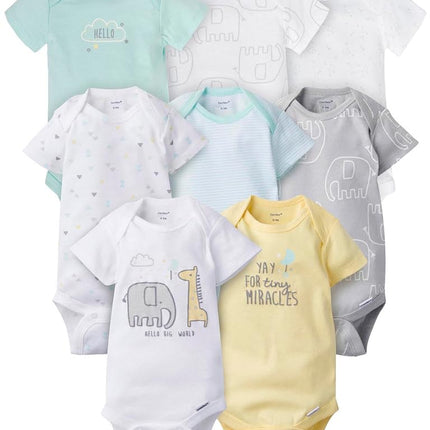 Gerber baby-girls 8-pack Short Sleeve Onesies Bodysuits, Animals Green, Newborn