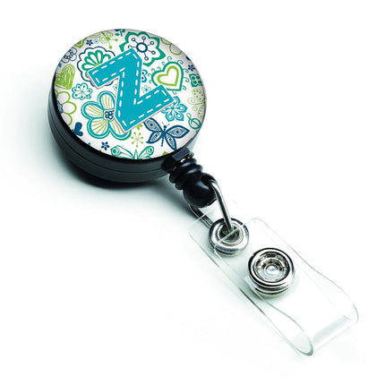 Caroline's Treasures Letter Z Flowers & Butterflies Teal Blue Retractable Badge Reel, Multicolor (CJ2006-ZBR)