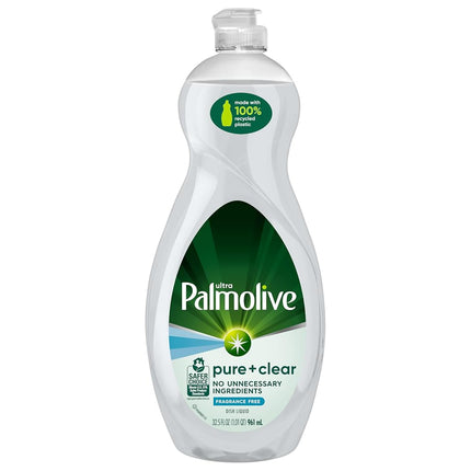 Palmolive Ultra Dishwashing Liquid Dish Soap, Pure + Clear Fragrance Free - 32.5 Fluid Ounce (Packaging may vary)