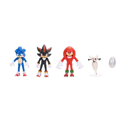 Sonic 3 Movie Action Figure Multi-Pack 2.5" / 6.35cm by JAKKS Pacific, Includes Sonic, Shadow, and Knuckles Figurines - Plus Buzz Bomber and Drone Accessories, Articulated Highly Detailed Figurines