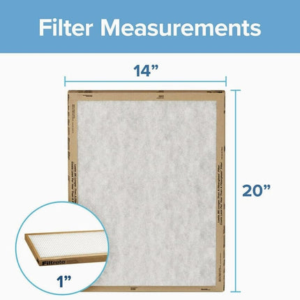 Filtrete 14x20x1 Air Filter, 3M MERV 5 HVAC AC Furnace Filter Replacement, 6-Pack (Actual Size 13.81x19.81x0.88 in)