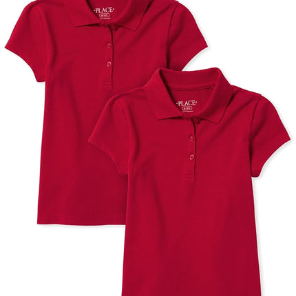 The Children's Place Girls' Short Sleeve Pique Polo, Ruby, Large