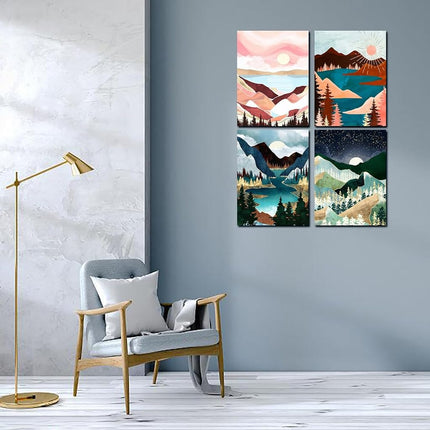 Muzagroo Art - Diamond Painting Kits for Adults, 5D Diamond Art Kits for Beginners, Abstract Landscape Arts and Crafts for Living Room, 4 Pieces Wall Art for