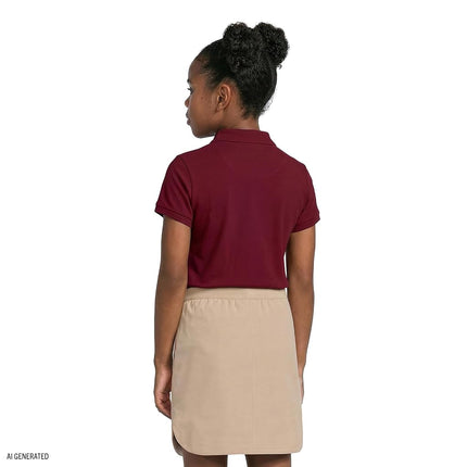 Izod Girls' School Uniform Short Sleeve Polo Shirt, Button Closure, Comfortable & Soft Interlock Fabric, Burgundy, 6