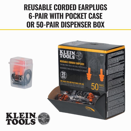 Klein Tools Corded Earplugs, 6 pr Pack 605036