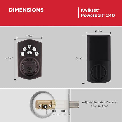 Kwikset Powerbolt 240 5-Button Keypad Venetian Bronze Traditional Electronic Deadbolt Door Lock, Featuring Convenient keyless Entry, Customizable User Codes and auto Locking