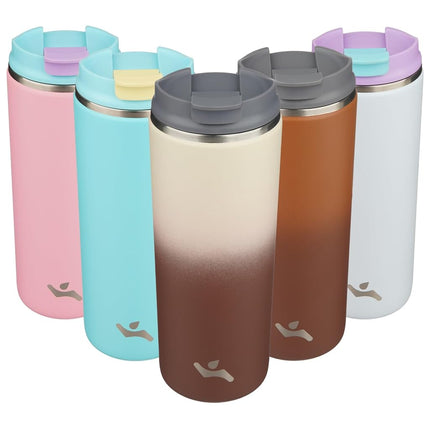 Konokyo Tumbler with Lid, 16 oz Travel Coffee Mug Double Wall Vacuum Stainless Steel Thermal Metal Cup Insulated Water Bottle,Latte