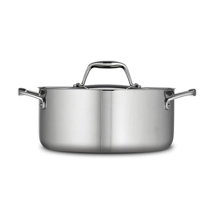 Tramontina Three-ply clad stainless steel 5 quart Dutch oven pot with lid, induction ready, dishwasher safe, NSF certified, made in Brazil