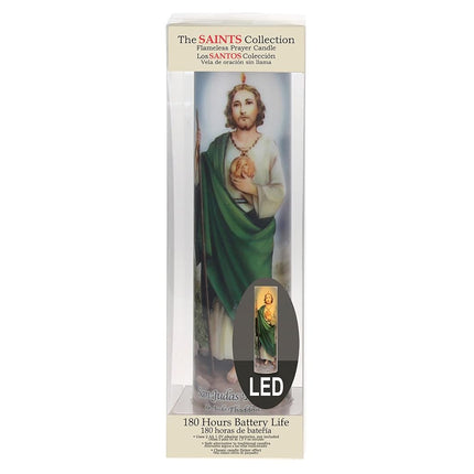 Stonebriar LED Saint Prayer Candle — Automatic Timer, Flameless Candle for Prayer, Memorials & Religious Décor, St. Jude, 8"