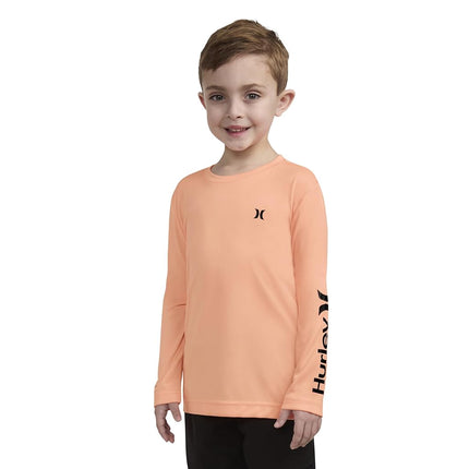 Hurley Boys' Long Sleeve UPF 50+ Rash Guard Swim Shirt, Sunset Glow Heather, 7
