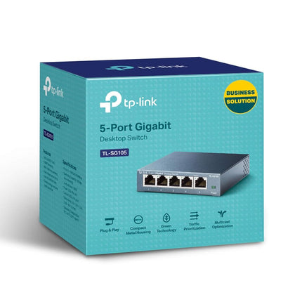 TP-Link TL-SG105S 5 Port Gigabit Ethernet Network Switch, Ethernet Splitter 1 to 4, Network 4 Way Ethernet Hub, Desktop & Wall-Mounting, Sturdy Metal Case, Fanless, Plug & Play, Energy-Saving