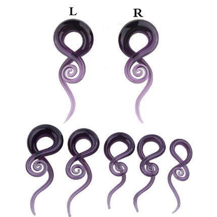 2Pcs Purple Ear Glass Spiral Tapers Plugs Tunnels Expander Hanger Gauges Earrings Stretching Body Piercings Jewelry, Glass