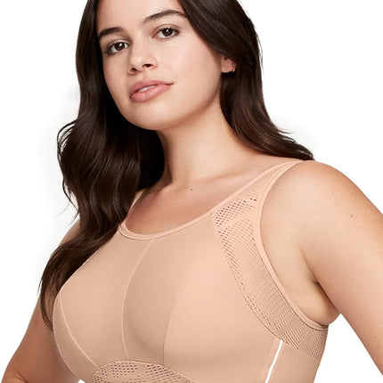 Glamorise Women's Plus Size No-Sweat Mesh Sports Bra Wirefree #1068, Café, 46C