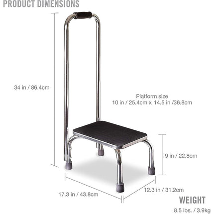 Duro-Med Step Stool with Handle, Silver and Black Medical Step Stool, Step Height 8.75 Inches